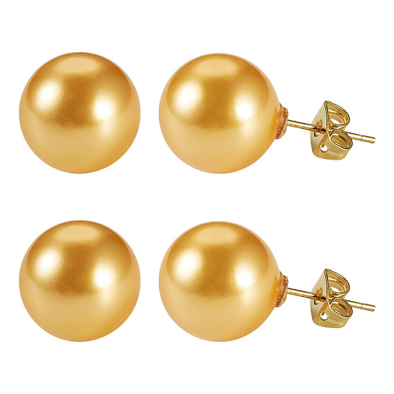 925 круглые серьги-гвоздики из стерлингового серебра, с жемчугом из раковины , золотые