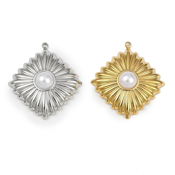 304 подвески из нержавеющей стали, с пластиковой имитационной жемчужиной, ромбовидный шарм