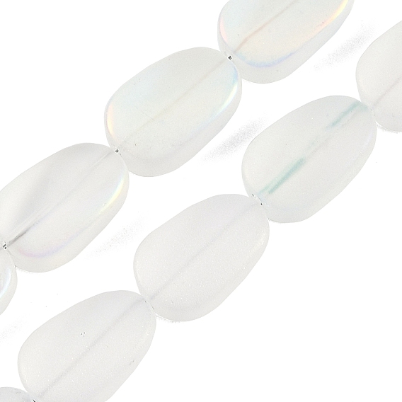 Стеклянные бусины с гальваническим покрытием , матовые, овальные