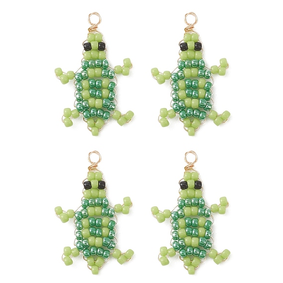 Подвески в виде морских черепах, обмотанные медной проволокой., подвески из бисера