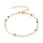 Evil Eye Brass Enamel Link Bracelets, with Flat Sequin Chains and 304 Stainless Steel Lobster Claw Clasps