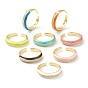 Brass Micro Pave Clear Cubic Zirconia Cuff Rings, Open Rings, with Enamel, Golden