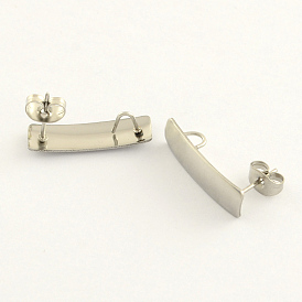 304 Stainless Steel Rectangle Stud Earring Findings, with Loop, 21x6mm, Hole: 3mm, pin: 0.8mm