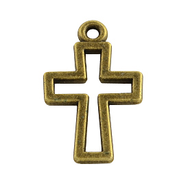 Tibetan Style Alloy Latin Cross Pendants, Cadmium Free & Lead Free, 17x10.5x1mm, Hole: 1.5mm, about 2380pcs/1000g