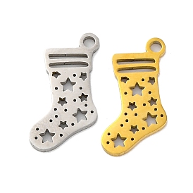 Christmas 201 Stainless Steel Pendants, Laser Cut, Christmas Stocking with Star Charm