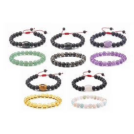 Natural Mixed Stone & Lava Rock Braided Bead Bracelets Set for Girl Women