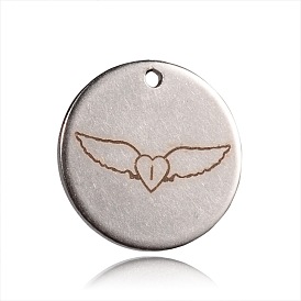 Spray Painted 201 201 Stainless Steel Pendants, Flat Round with Mixed Pattern, 20x1mm, Hole: 1mm