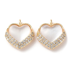 Brass Micro Pave Cubic Zirconia & Sea Shell Charms, Heart