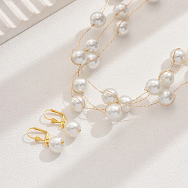 Многослойные ожерелья и серьги из стеклянных круглых бусин для женщин, комплекты ювелирных изделий из латуни