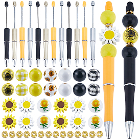 Kit de bricolaje para hacer bolígrafos con cuentas, incluyendo cuentas de madera de girasol y tartán, bolígrafos de plástico con cuentas