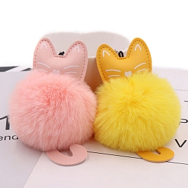 Cat Furry Pom-Pom Keychain for Women, Imitation Rabbit Fur Car Charm Bag Pendant