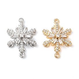 Brass Pave Clear Cubic Zirconia Connector Charms, Snowflake Links