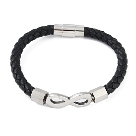 Microfiber Leather Cord Bracelets, with 304 Stainless Steel Magnetic Clasps, Infinty