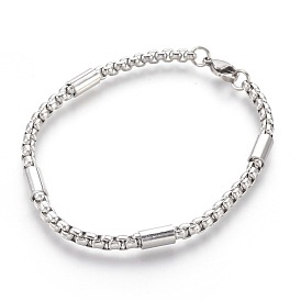 Ion Plating(IP) 304 Stainless Steel Box Chain Bracelets, with Lobster Claw Clasps