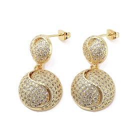 Rack Plating Brass Micro Pave Cubic Zirconia Stud Earring, Cadmium Free & Lead Free, Long-Lasting Plated, Flat Round