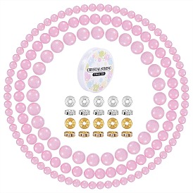 175 круглые бусины из натурального розового кварца для изготовления ювелирных изделий своими руками, с проставками из железа со стразами, Эластичная кристальная нить