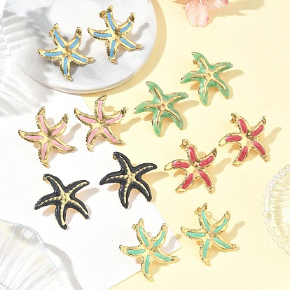 Starfish 304 Stainless Steel Enamel Stud Earrings, Golden