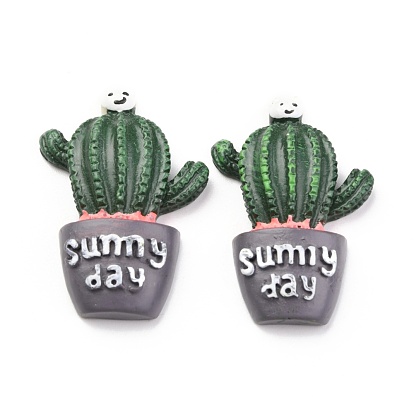 Opaque Resin Cabochons,  Cactus with Word Sunny Day