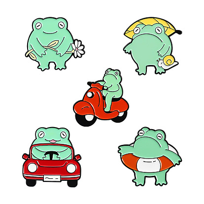 Cute Frog Animal Brooch Pin Mini Car Swim Ring Enamel Badge
