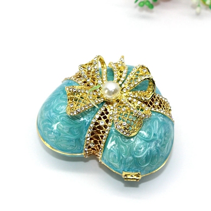 Heart Alloy Enamel Box, with Rhinestone and Magnetic Clasps, for Ring, Neckalces, Pendant, Home Decoration