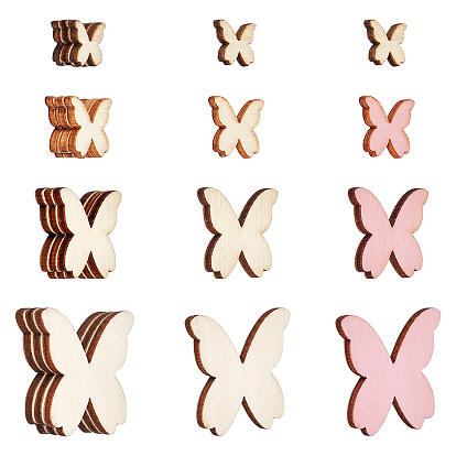 200Pcs 4 Style Natural Wood Cabochons, Home Decorations, Butterfly