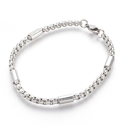 Ion Plating(IP) 304 Stainless Steel Box Chain Bracelets, with Lobster Claw Clasps