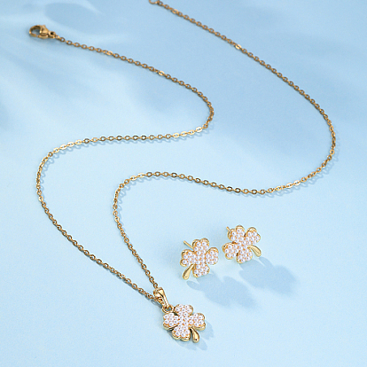 Alloy Clover Jewelry Set, Stud Earrings & Pendant Necklace