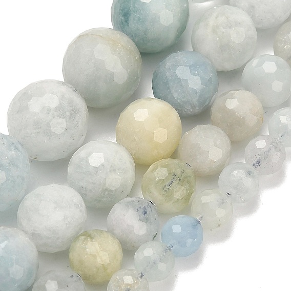 Природные Аквамарин бисер нитей, граненый (128 граней), круглые