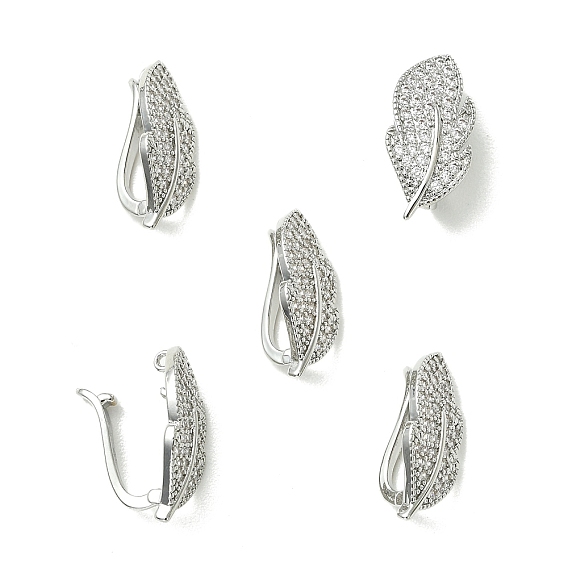 SHEGRACE Bras Micro Pave Clear Cubic Zirconia Snap Clasps, Leaf Charms, Cadmium Free &  Lead Free & Nickel Free