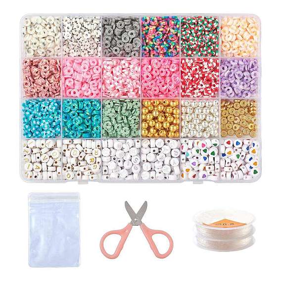 DIY Polymer Clay Beads Bracelet Making Kits, Including Dis Polymer Clay Beads, CCB Plastic & Brass & Acrylic Beads, Scissors and Elastic Thread