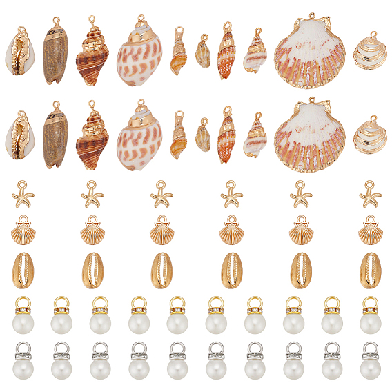 Подвески из сплава и натуральной морской ракушки, ракушки и искусственного жемчуга из АБС-пластика