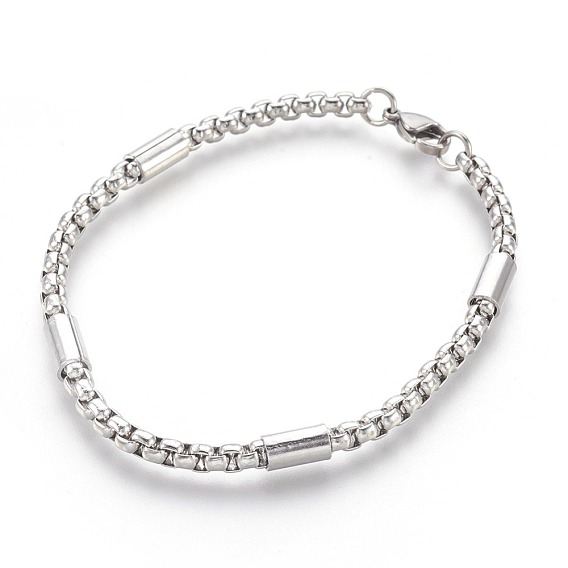 Ion Plating(IP) 304 Stainless Steel Box Chain Bracelets, with Lobster Claw Clasps