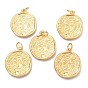 Brass Micro Pave Clear Cubic Zirconia Pendants, with Jump Rings, Flat Round with Human