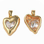 Brass Micro Pave Clear Cubic Zirconia Charms, with Brass Snap on Bails, Nickel Free, Heart
