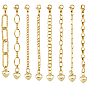 8Pcs 8 Styles 304 Stainless Steel Chain Extender, with Lobster Claw Clasps and Brass Heart Pendants, including Suede Fabric Polishing Cloth, Velvet Jewelry Flap Pouches