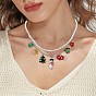 Glass Seed Beaded & 304 Stainless Steel Cable Chain Double Layer Necklace, Gift & Tree & Snowman Lampwork Pendants Christmas Necklace for Women