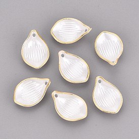 CCB Plastic Pendants, Petaline Charms, Golden Metal Enlaced