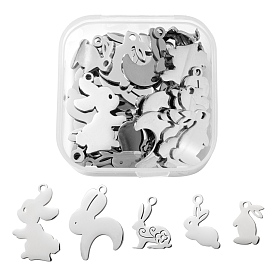 30Pcs 5 Style 201 Stainless Steel Bunny Pendants, Rabbit, Easter Bunny