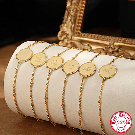 925 bracelets à maillons ronds et plats avec initiales en argent sterling, réel 18 k plaqué or