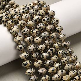 Природные яшмы далматин бисер нитей, граненые, рондель, с бисером