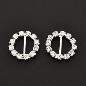 Brass Crystal Rhinestones Slide Round Buckles, Long-Lasting Plated, for Wedding Invitation Letter and Garment Decoration