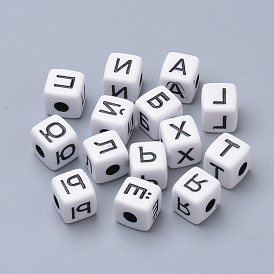 Craft Acrylic Beads, Cube with Russian Alphabet