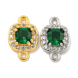 Brass Pave Clear & Green Cubic Zirconia Connector Charms, Square Links