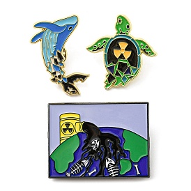 Protecting Marine Environment & Nuclear Wastewater Theme Enamel Pin, Golden Zinc Alloy Brooch for Backpack Clothes, Whale/Tortoise/Earth