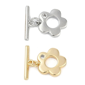 Brass Micro Pave Clear Cubic Zirconia Toggle Clasps, Flower