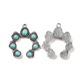 Alloy Pendants, with Synthetic Turquoise, Horn Charms