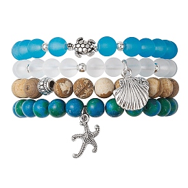 Synthetic Chrysocolla & Quartz Crystal & Glass & Alloy Beads Bracelets