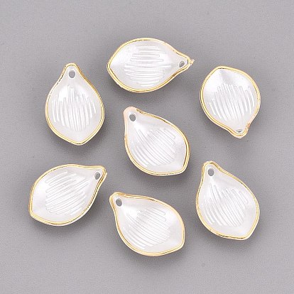 CCB Plastic Pendants, Petaline Charms, Golden Metal Enlaced