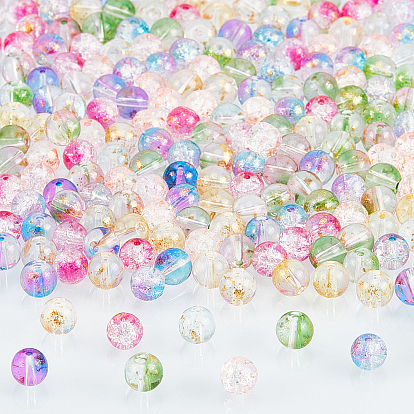 Transparent Spray Painted Glass Beads, with Golden Foil, Round