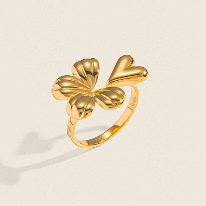 304 открытые кольца-манжеты из нержавеющей стали для женщин, цветок с сердцем